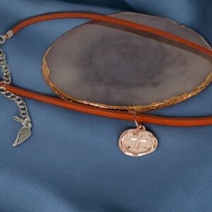 Cord Medallion Necklace Hammered Copper Disk with Cross Countryside Prep 1970s
